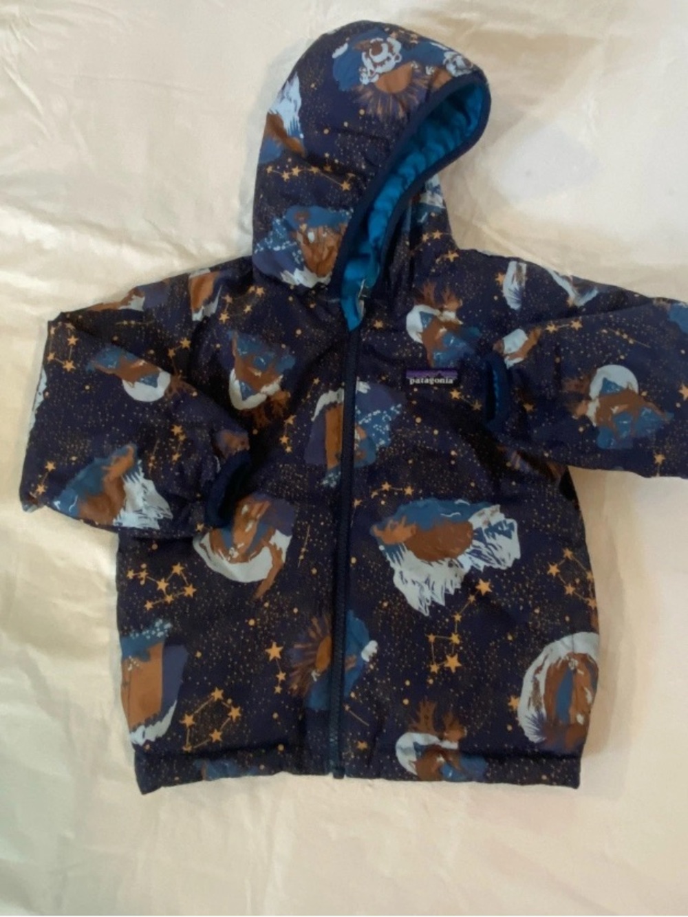 Patagonia reversible down sweater hoody Jacket blue space 3T toddler kids